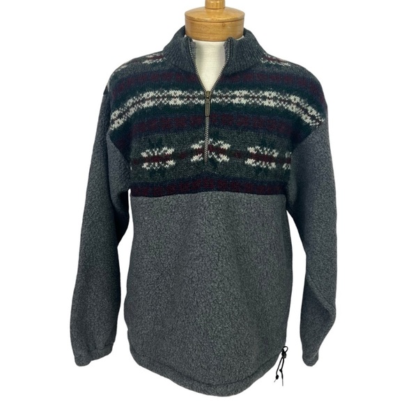 L.L. Bean Men’s Vintage 1/4 Zip Sweater/Jacket Fair Isle Sz Medium Made in USA - Picture 1 of 12